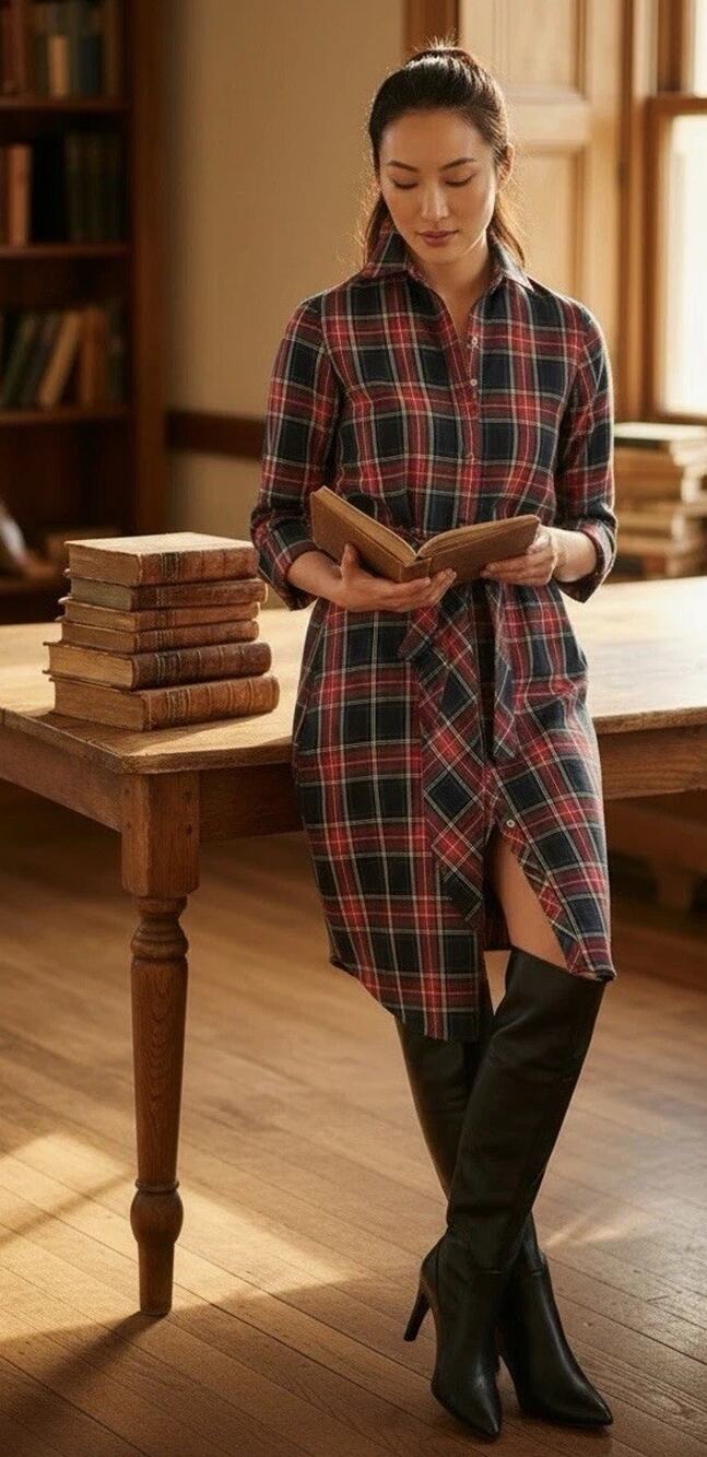 Brooks Brothers Plaid Shirt Dress With Tie Academia | Pockets | East Coast Prep
